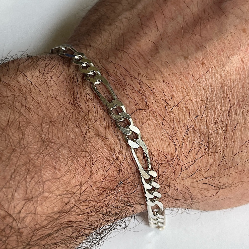 Vintage Sterling Silver Figaro Chain Bracelet 8” length